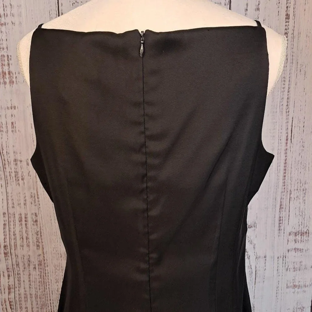 Y2K Vintage 90s CDC 12 Black Satin Slip Dress Spaghetti Strap‎ Embroidery Formal